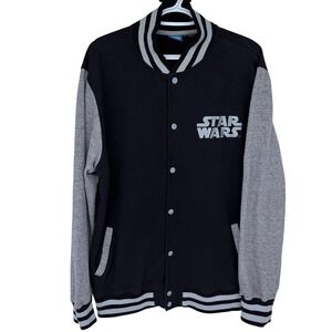 Star Wars Varsity Jacket Large Men's Black Gray Two Tone Thrashed Snap Button